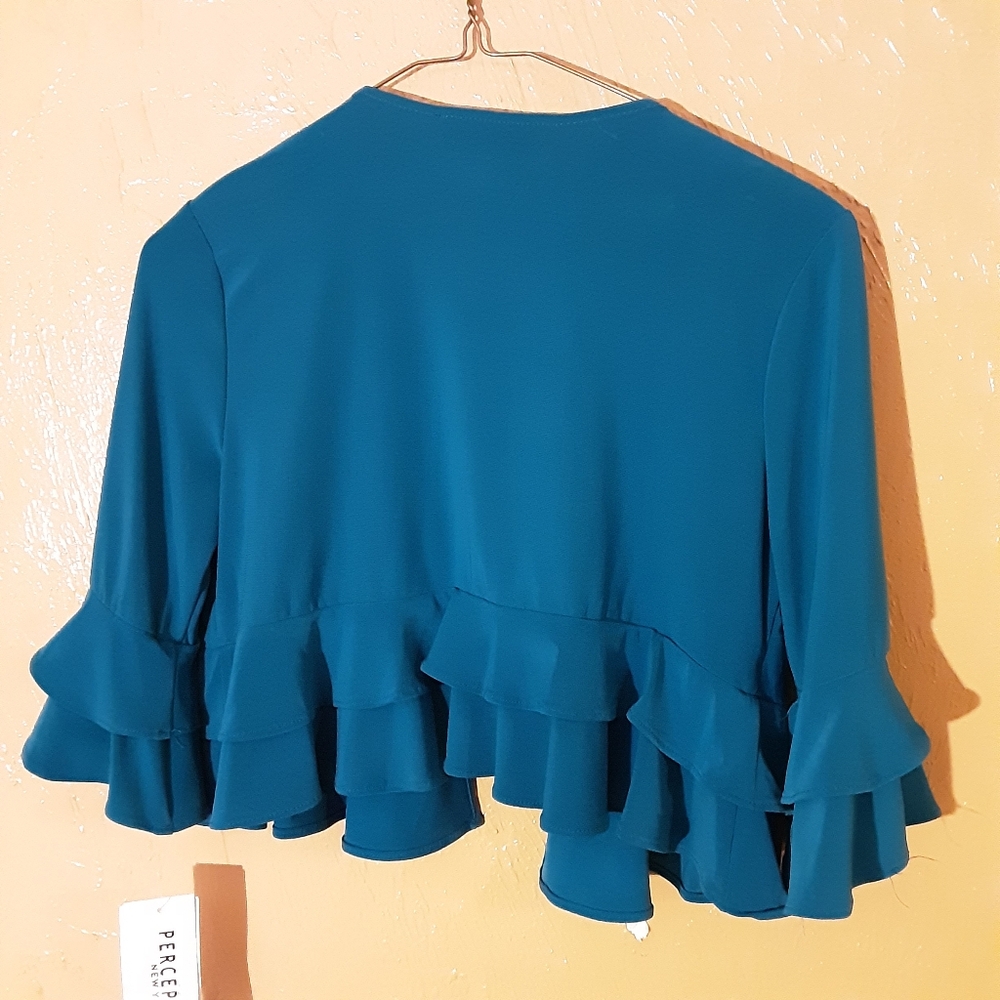 Perceptions Teal Ruffle Blazer - Picture 2 of 3